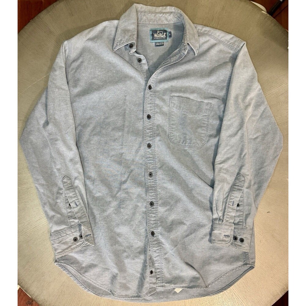 Vintage Woolrich Chamois Shirt Mens Medium Gray Blue Button Down Made in USA 90s
